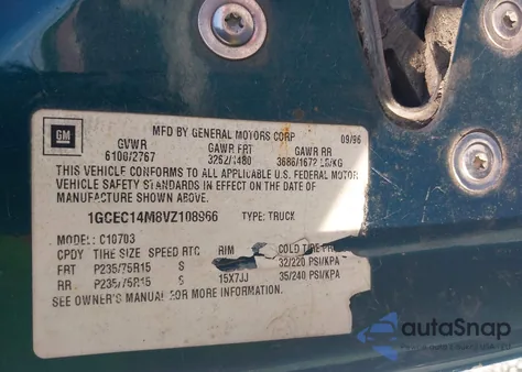 1997 Chevrolet C1500 Fleetside from USA, damaged, VIN 1GCEC14M8VZ108966